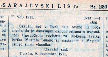 Mustafa Smajic SL 10 10 1913 Brisanje iz registra usljed smrti