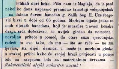 Salih beg Uzeirbegovic preminuo Bosnjak 1903